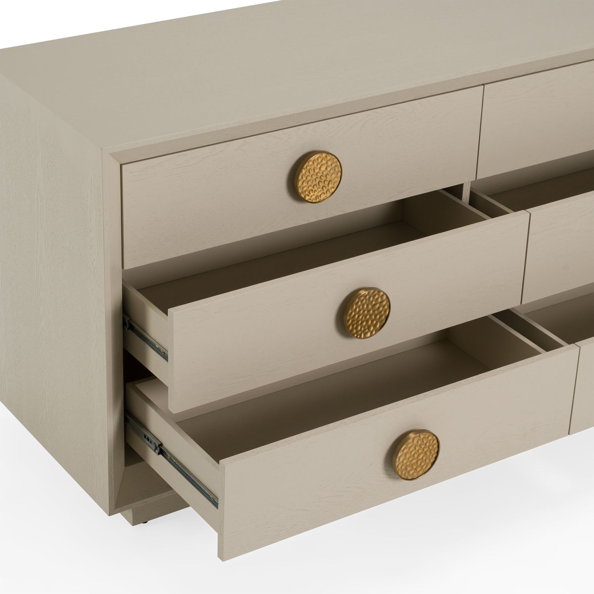 Cream Six Drawer Dresser, Modern Ash Wood Dresser with Gold Handles