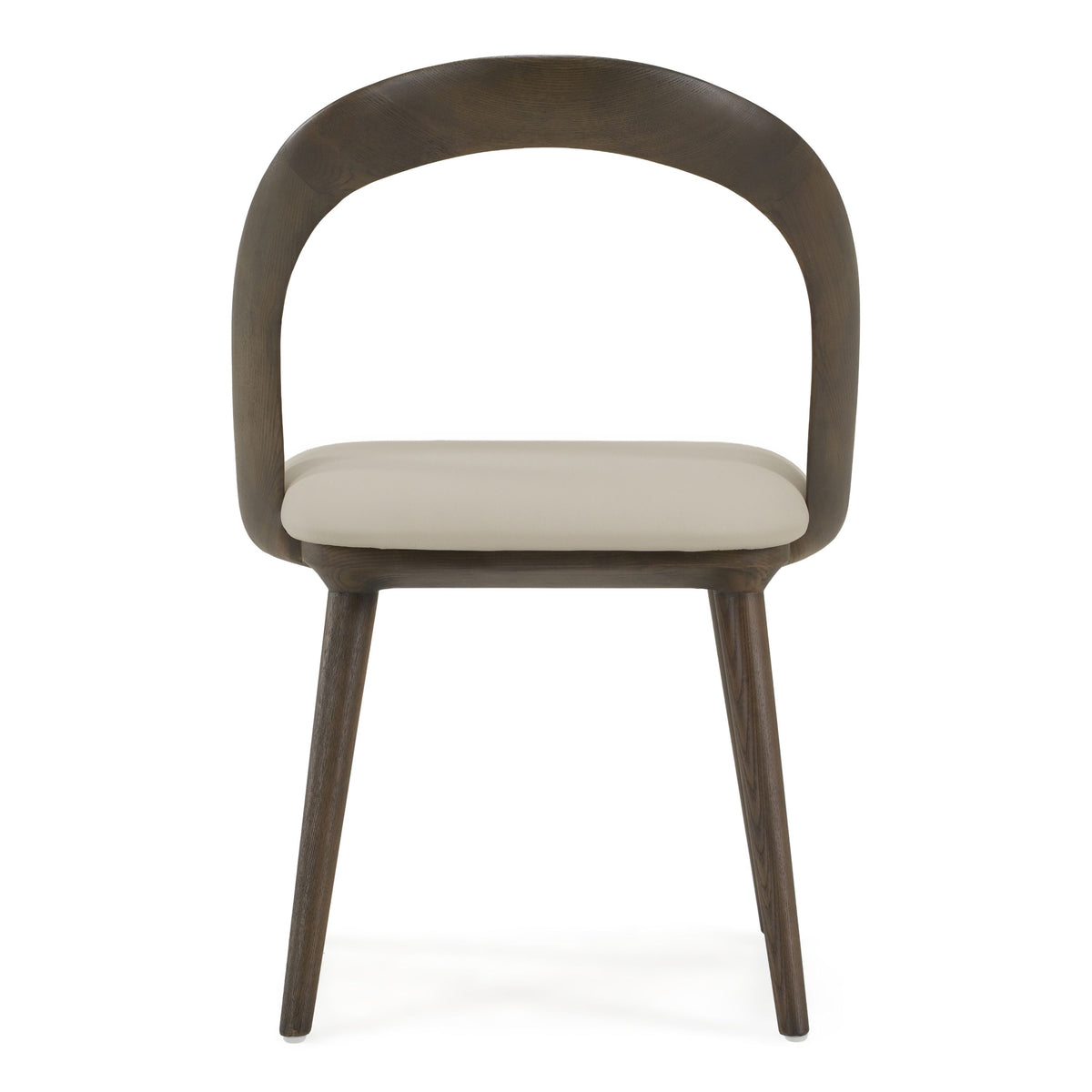 Beige Vegan Leather Dining Chair Pair, Mid Century Grey Ash Wood Chairs
