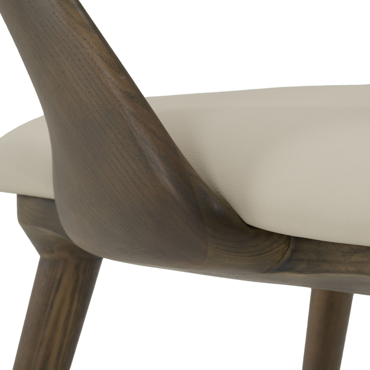 Beige Vegan Leather Dining Chair Pair, Mid Century Grey Ash Wood Chairs