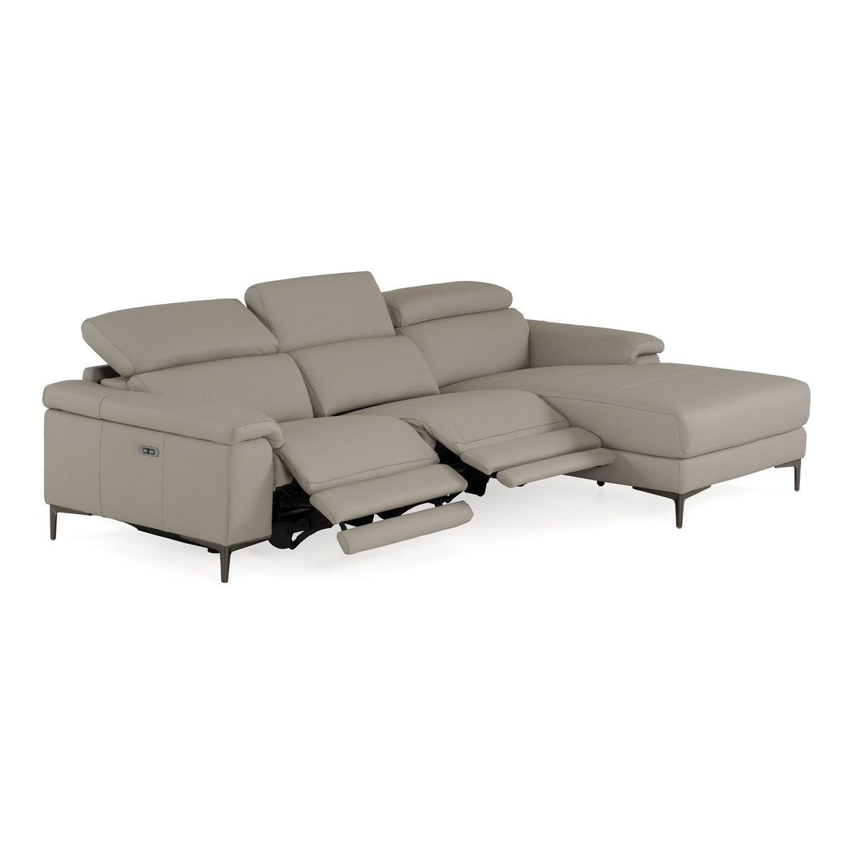 Power Reclining Leather Sectional, Light Grey L Shaped Couch with Chaise