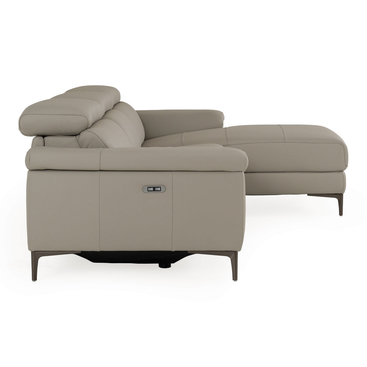 Power Reclining Leather Sectional, Light Grey L Shaped Couch with Chaise