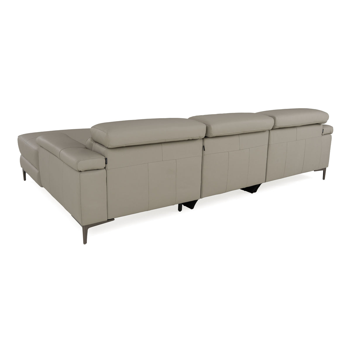 Power Reclining Leather Sectional, Light Grey L Shaped Couch with Chaise