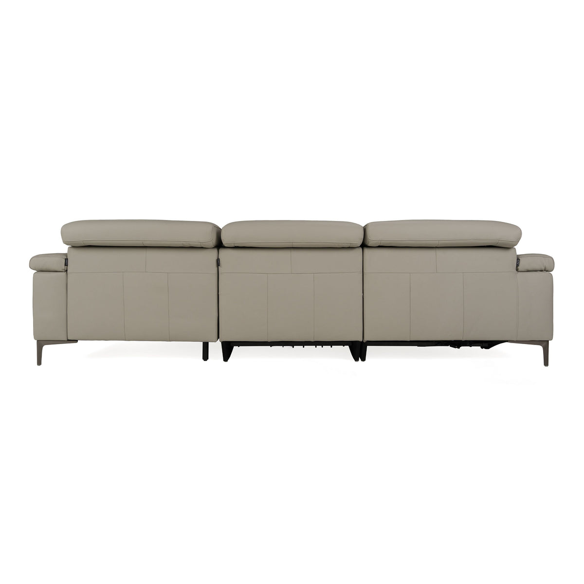 Power Reclining Leather Sectional, Light Grey L Shaped Couch with Chaise