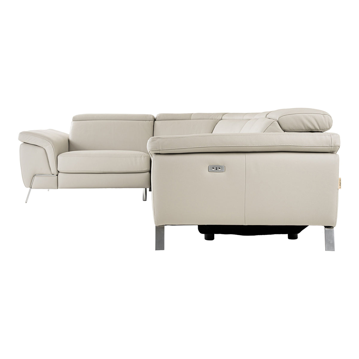 Light Grey Leather Power Reclining Sectional, Italian L Shaped Recliner Couch