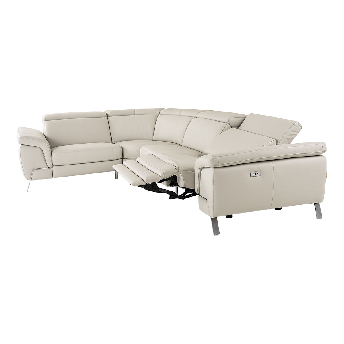 Light Grey Leather Power Reclining Sectional, Italian L Shaped Recliner Couch