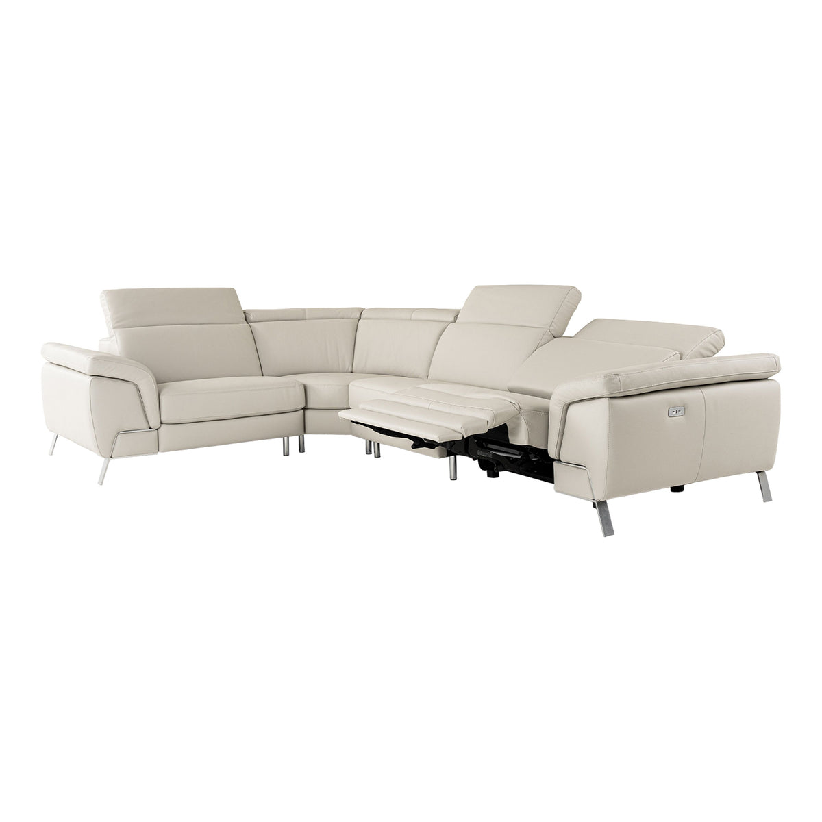 Light Grey Leather Power Reclining Sectional, Italian L Shaped Recliner Couch