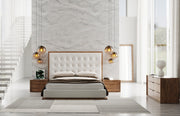 White Leather and Walnut Bedroom Set, Modern Upholstered Bed Suite