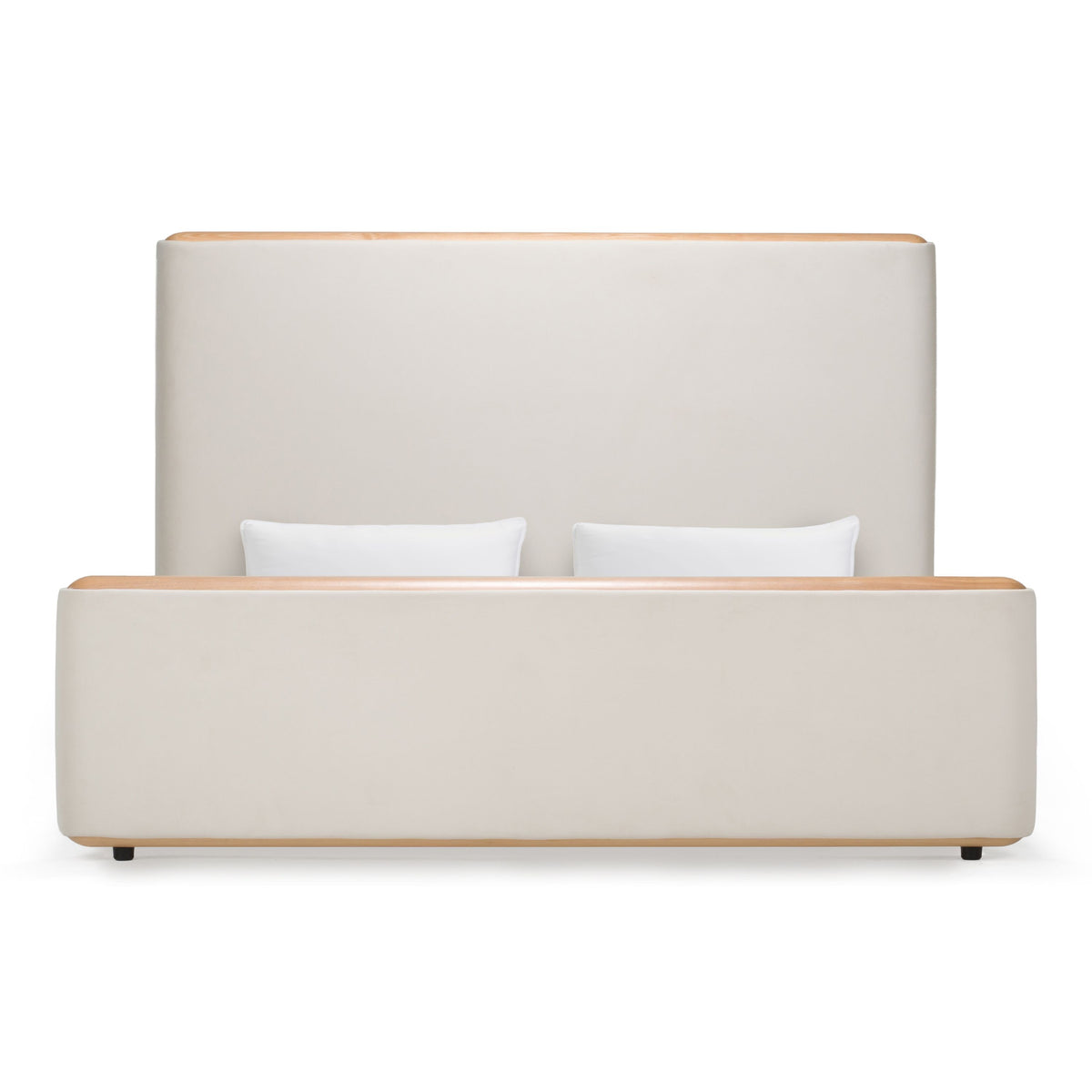 Cream Upholstered King Bed, Modern Fabric and Wood Platform Bed