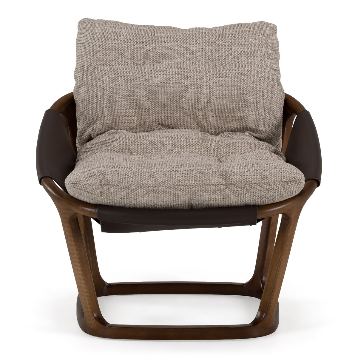 Beige and Brown Accent Chair, Modern Ash Wood Frame Lounge Chair