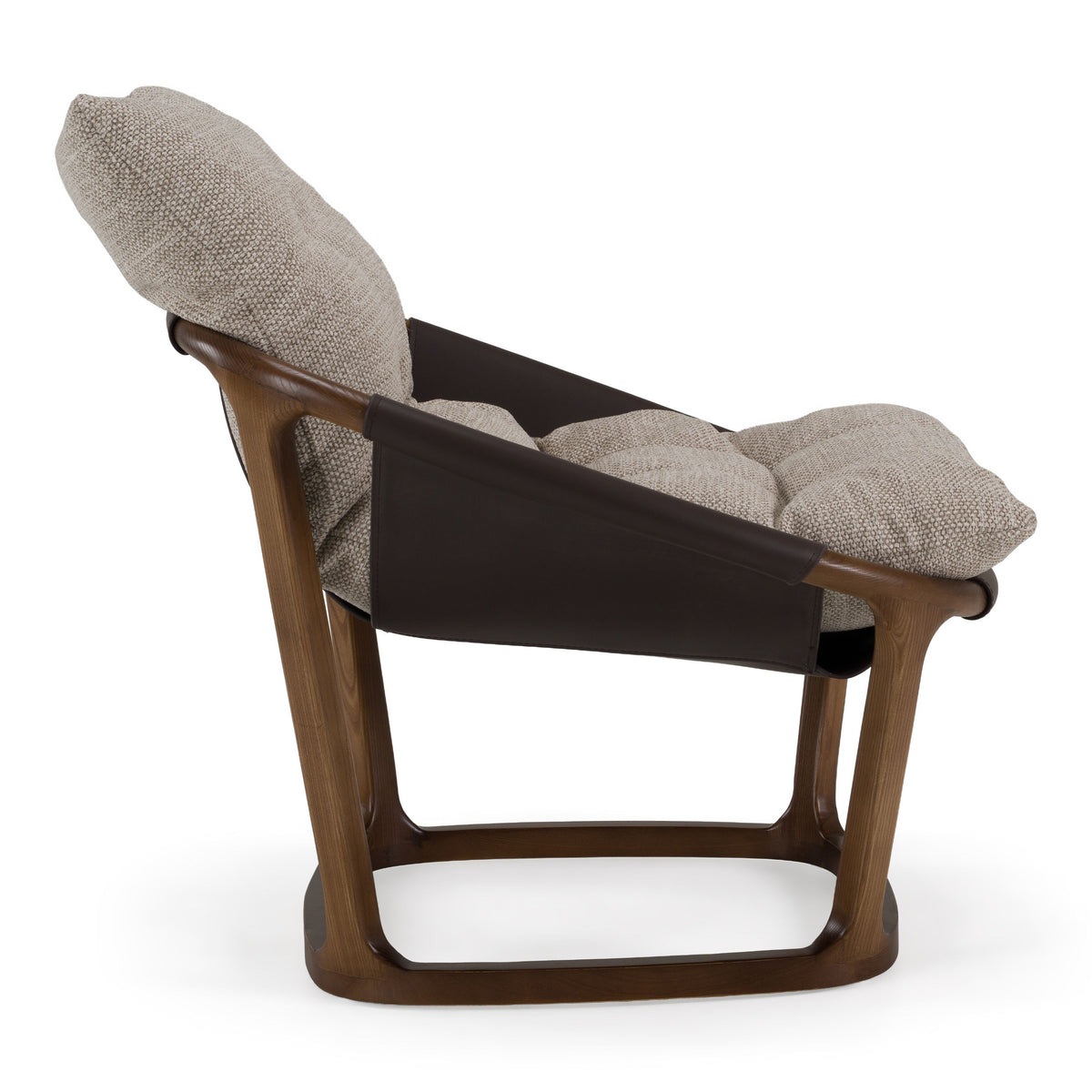 Beige and Brown Accent Chair, Modern Ash Wood Frame Lounge Chair