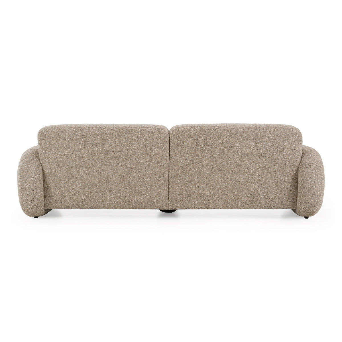 Beige Fabric Sofa with Burl Wood Accents, Modern Round Arm Couch