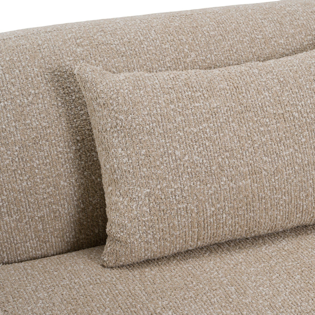 Beige Fabric Sofa with Burl Wood Accents, Modern Round Arm Couch