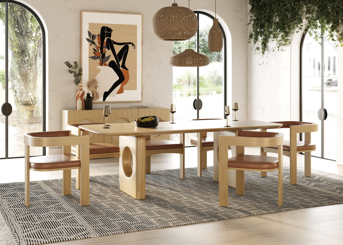 White Oak Dining Room Set, Modern Dining Table with Chairs and Buffet