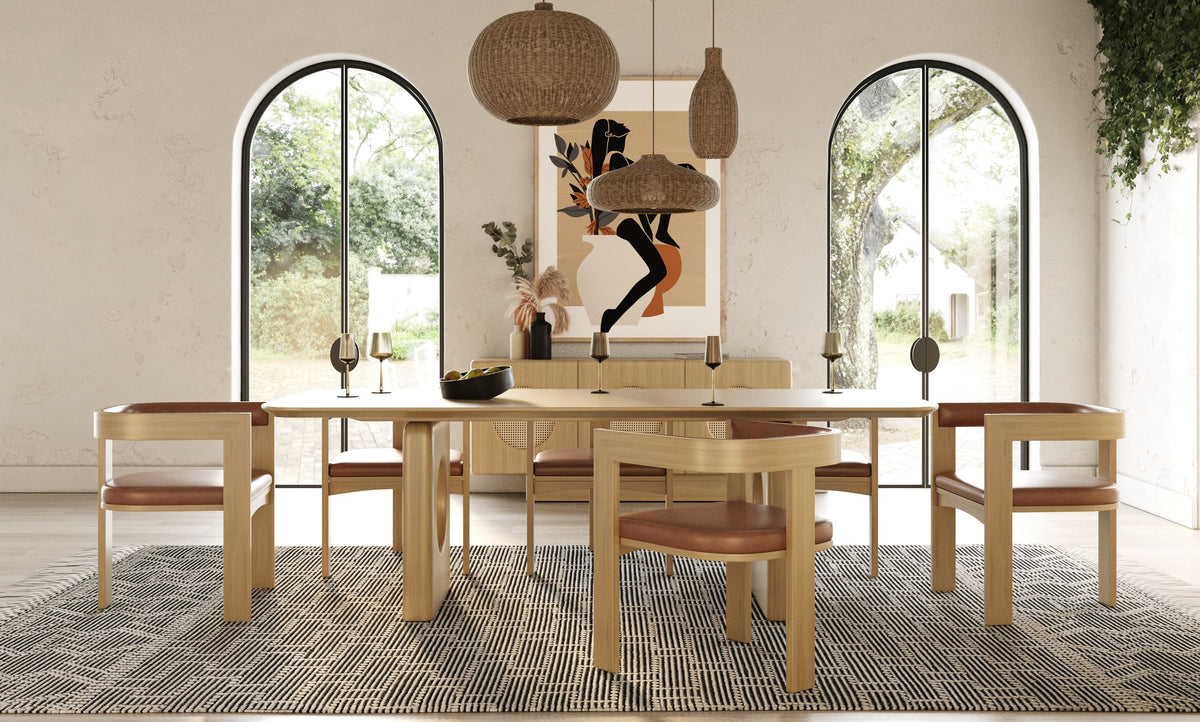 White Oak Dining Room Set, Modern Dining Table with Chairs and Buffet