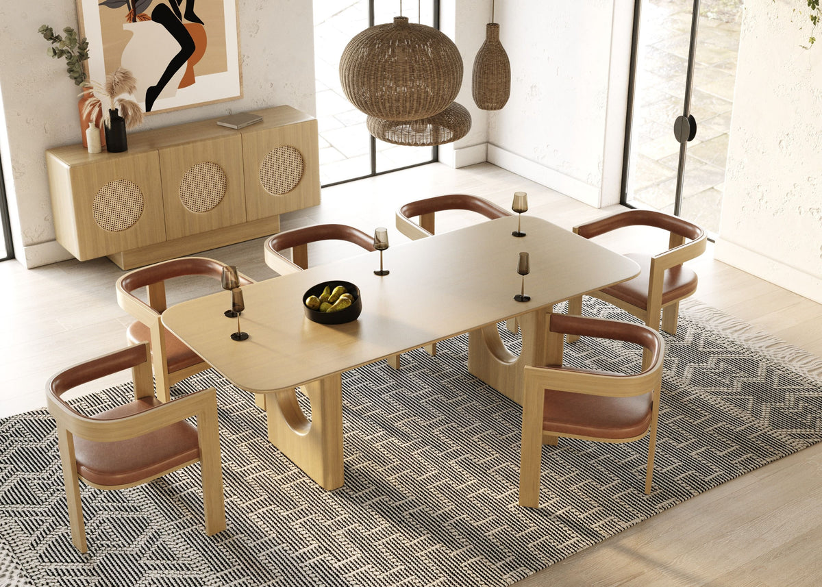White Oak Dining Room Set, Modern Dining Table with Chairs and Buffet