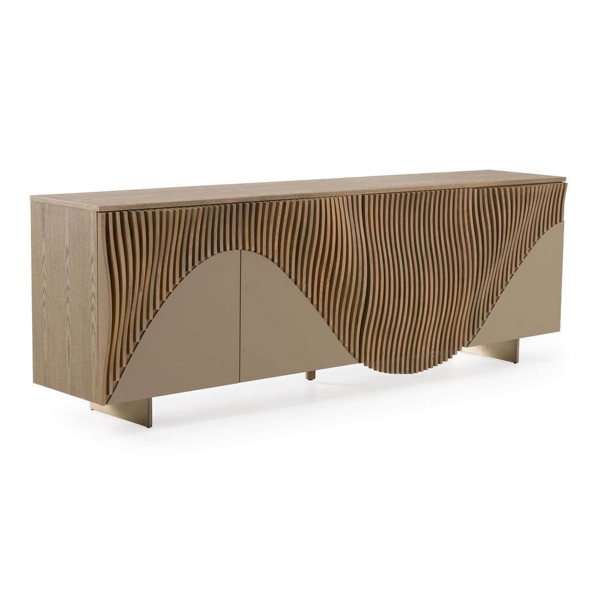 Taupe Sideboard Buffet, Modern Ash Wood Credenza with Gold Legs