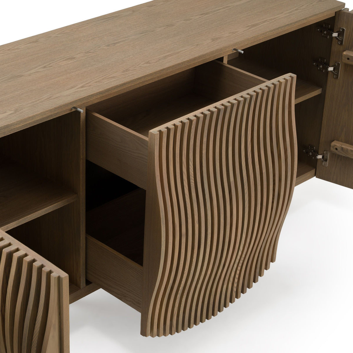 Taupe Sideboard Buffet, Modern Ash Wood Credenza with Gold Legs