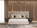 Beige Wide Headboard Bed Frame, Modern Upholstered Platform Bed