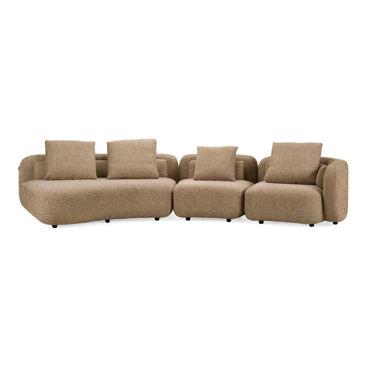 Beige Curved Chaise Sectional, Modern Left Facing Sofa with Pillows