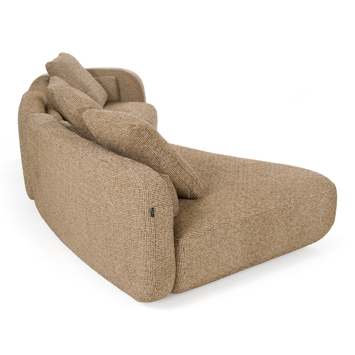 Beige Curved Chaise Sectional, Modern Left Facing Sofa with Pillows