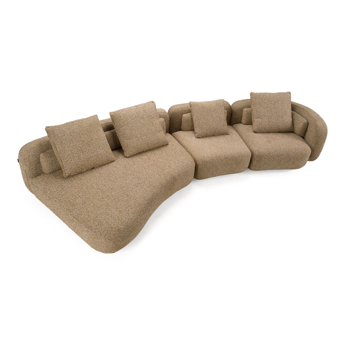 Beige Curved Chaise Sectional, Modern Left Facing Sofa with Pillows