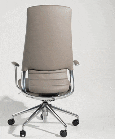 Grey Leather Executive Office Chair, High Back Desk Chair with Headrest