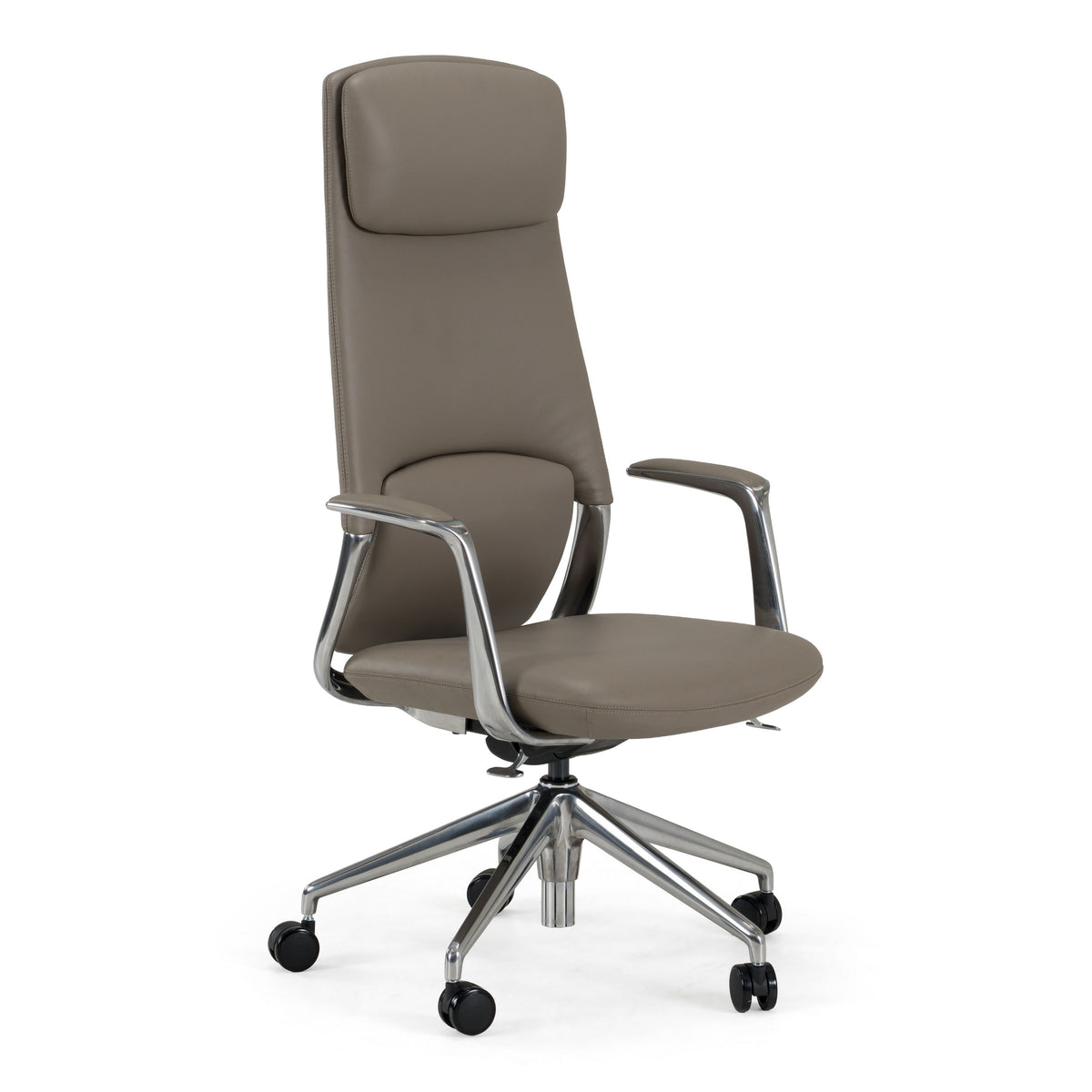 Grey Leather Executive Office Chair, High Back Desk Chair with Headrest