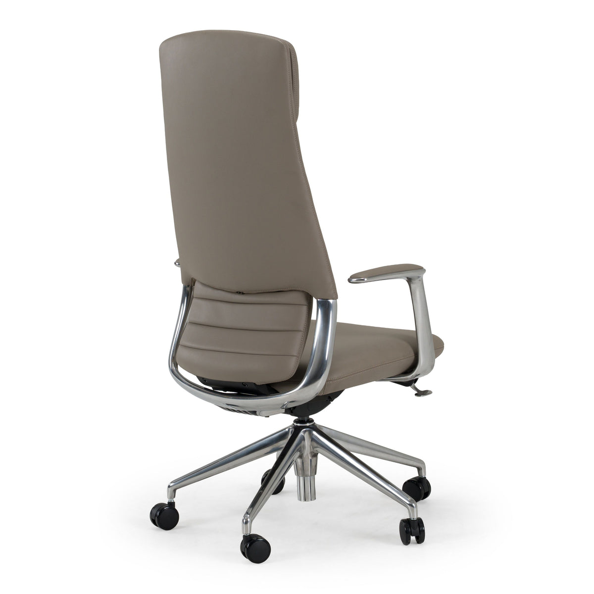 Grey Leather Executive Office Chair, High Back Desk Chair with Headrest