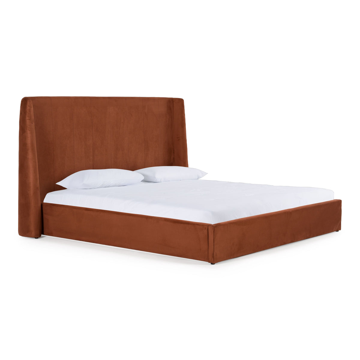 Burnt Orange Upholstered Bed Set, Modern Bed with Travertine Look Nightstands