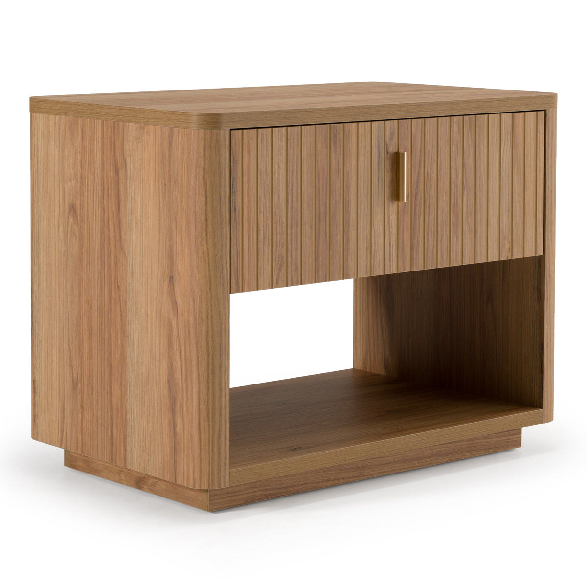 Oak and Gold Nightstand, Modern One Drawer Bedside Table with Lower Shelf