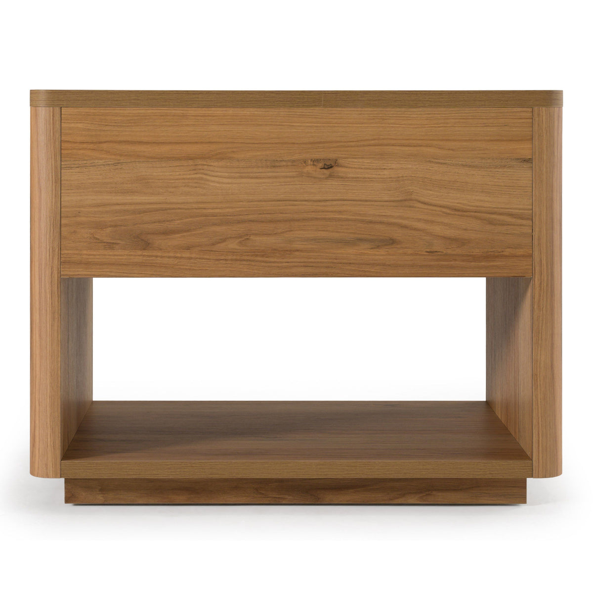 Oak and Gold Nightstand, Modern One Drawer Bedside Table with Lower Shelf
