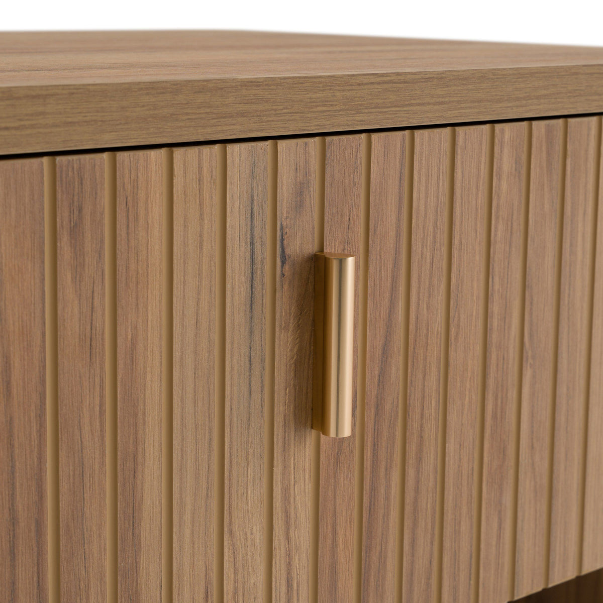 Oak and Gold Nightstand, Modern One Drawer Bedside Table with Lower Shelf