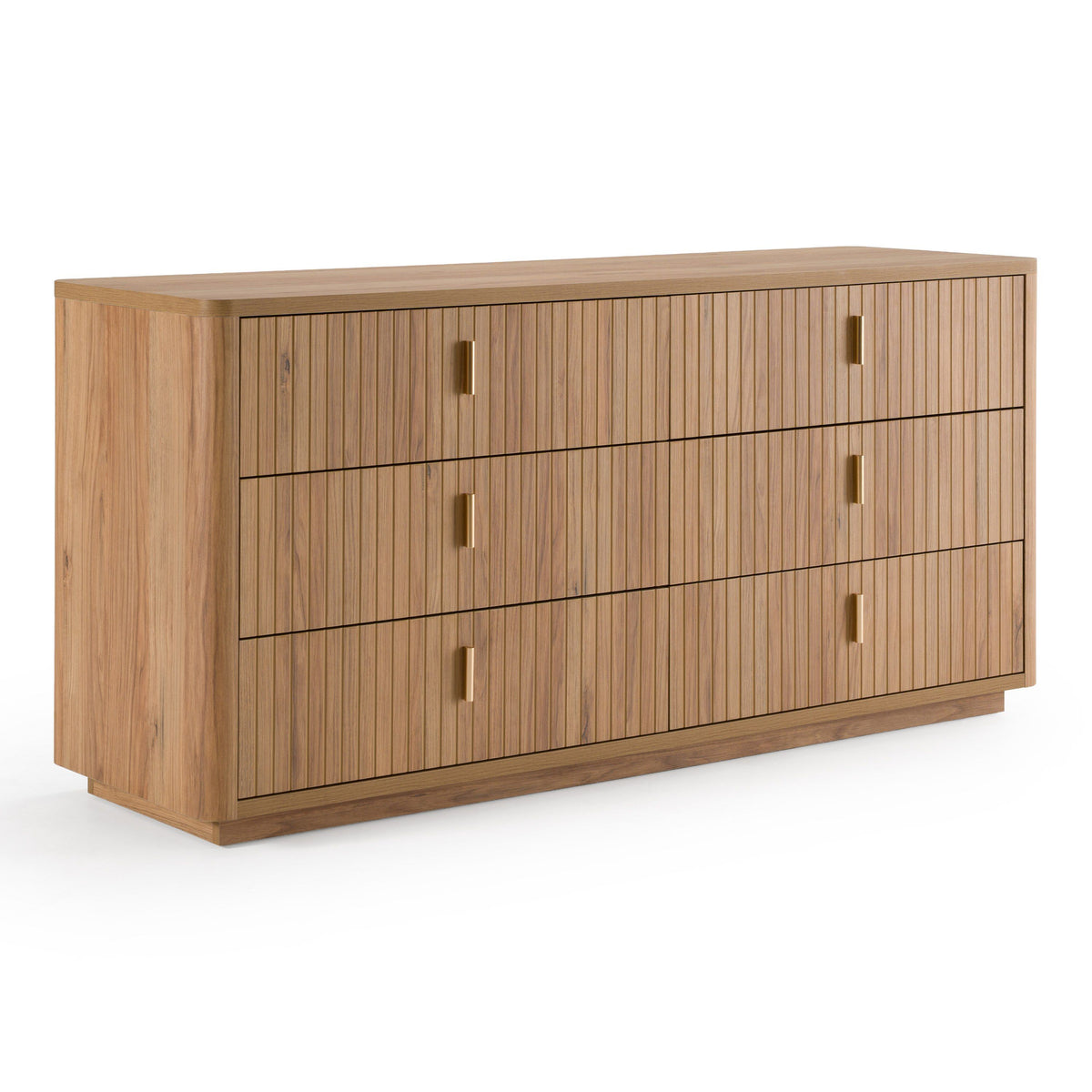 Oak and Gold Dresser, Modern Six Drawer Soft Close Dresser