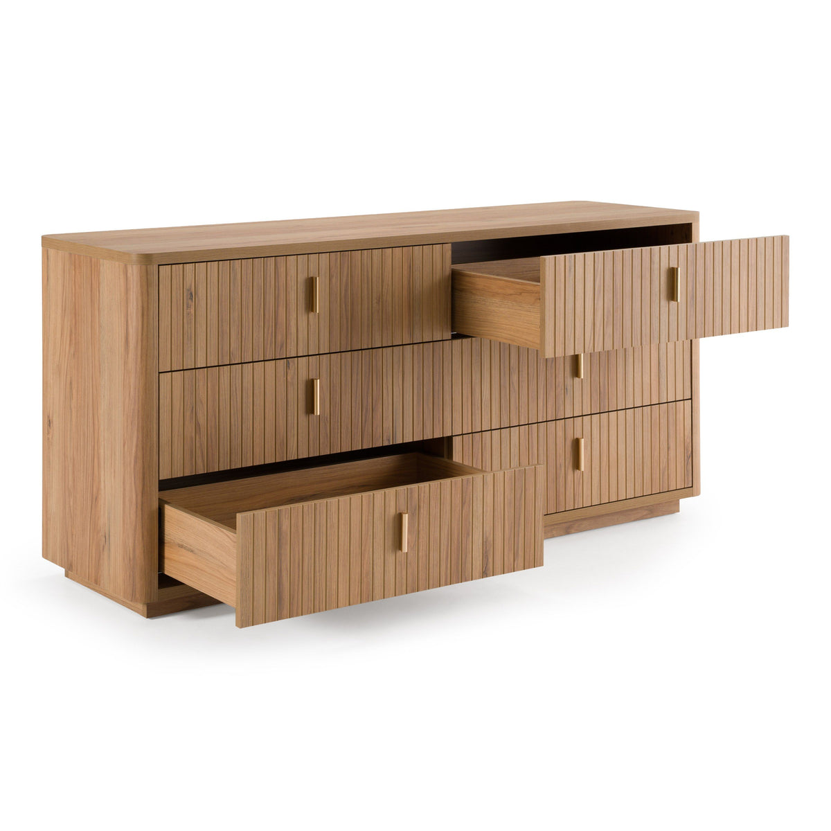 Oak and Gold Dresser, Modern Six Drawer Soft Close Dresser
