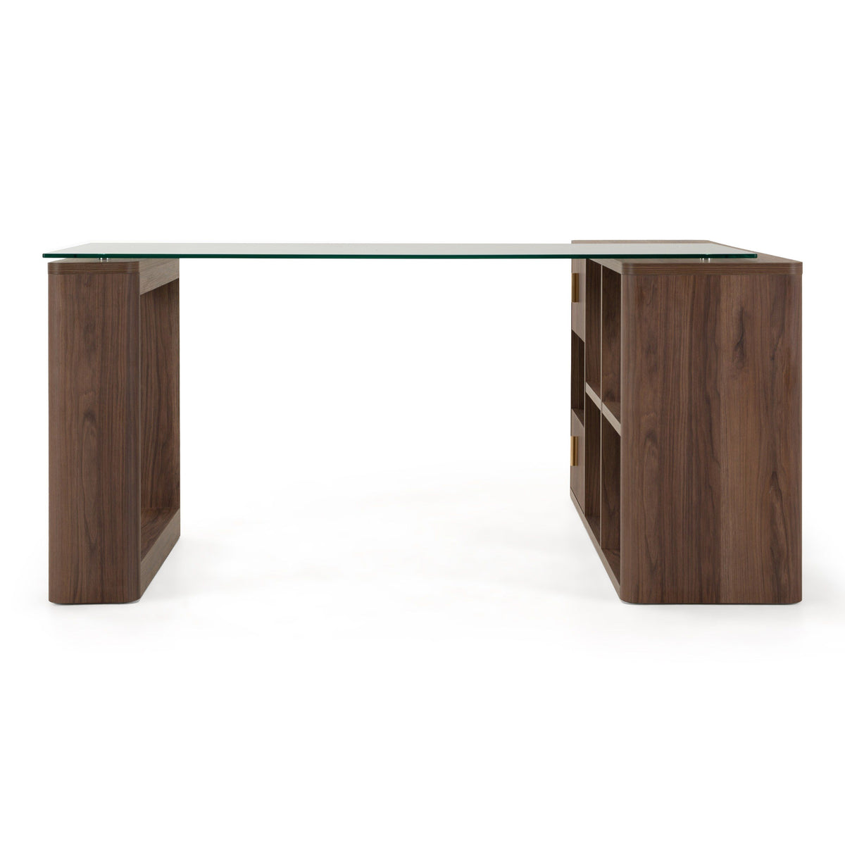 Reversible L Shaped Desk, Walnut and Glass Corner Office Desk