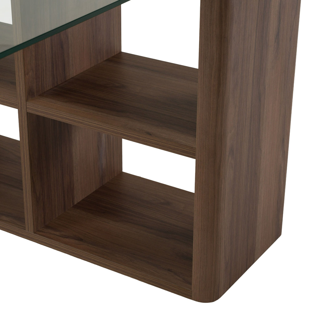 Reversible L Shaped Desk, Walnut and Glass Corner Office Desk