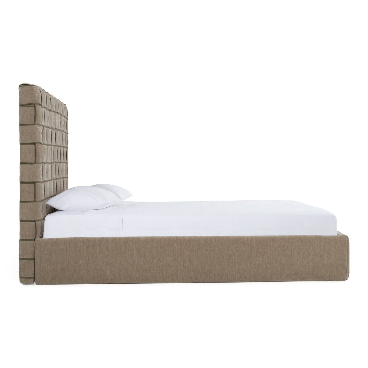 Taupe Upholstered King Bed, Tall Headboard Modern Fabric Bed
