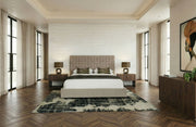 Taupe Upholstered King Bed, Tall Headboard Modern Fabric Bed