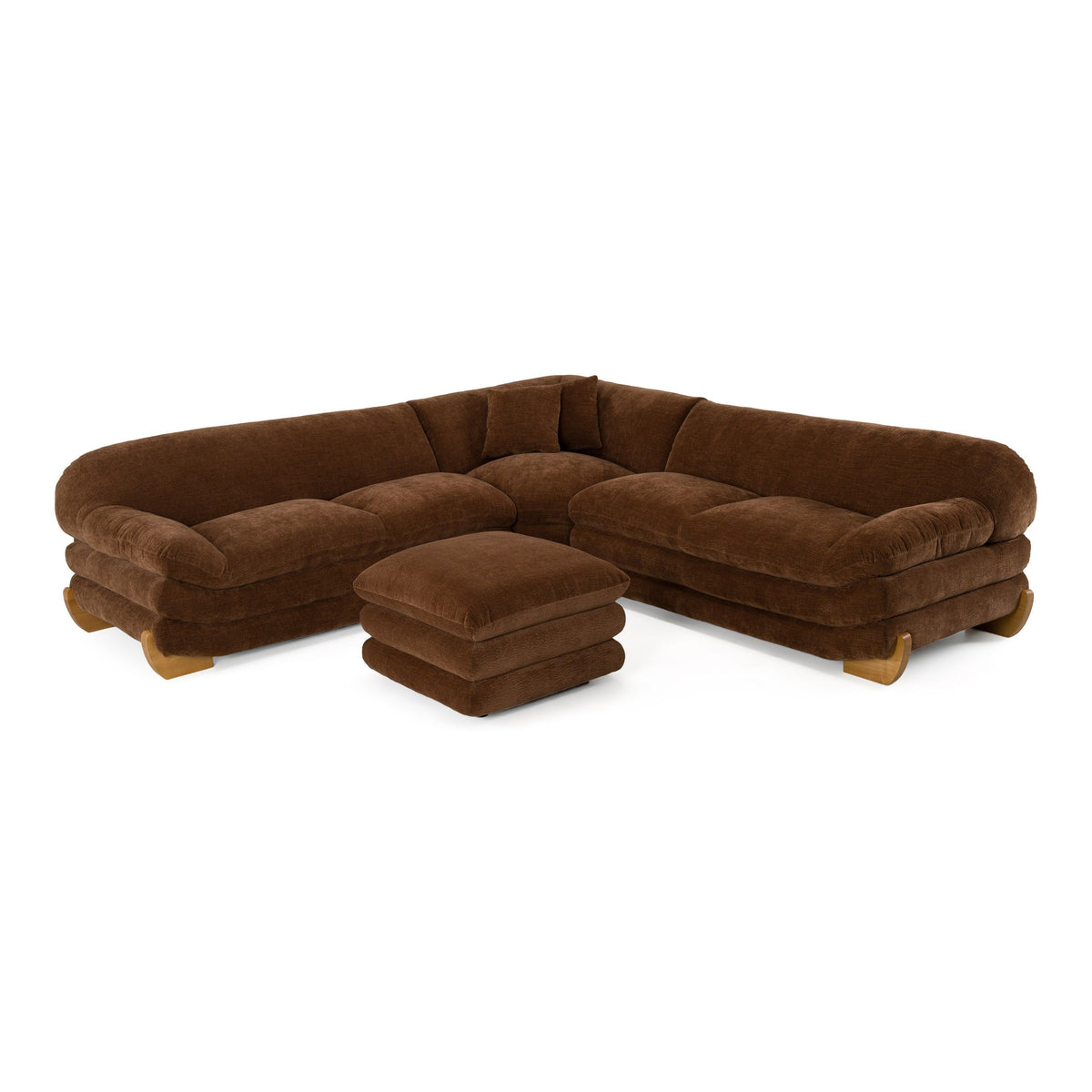 Square Brown Fabric Ottoman, Modern Upholstered Footstool with Oak Legs