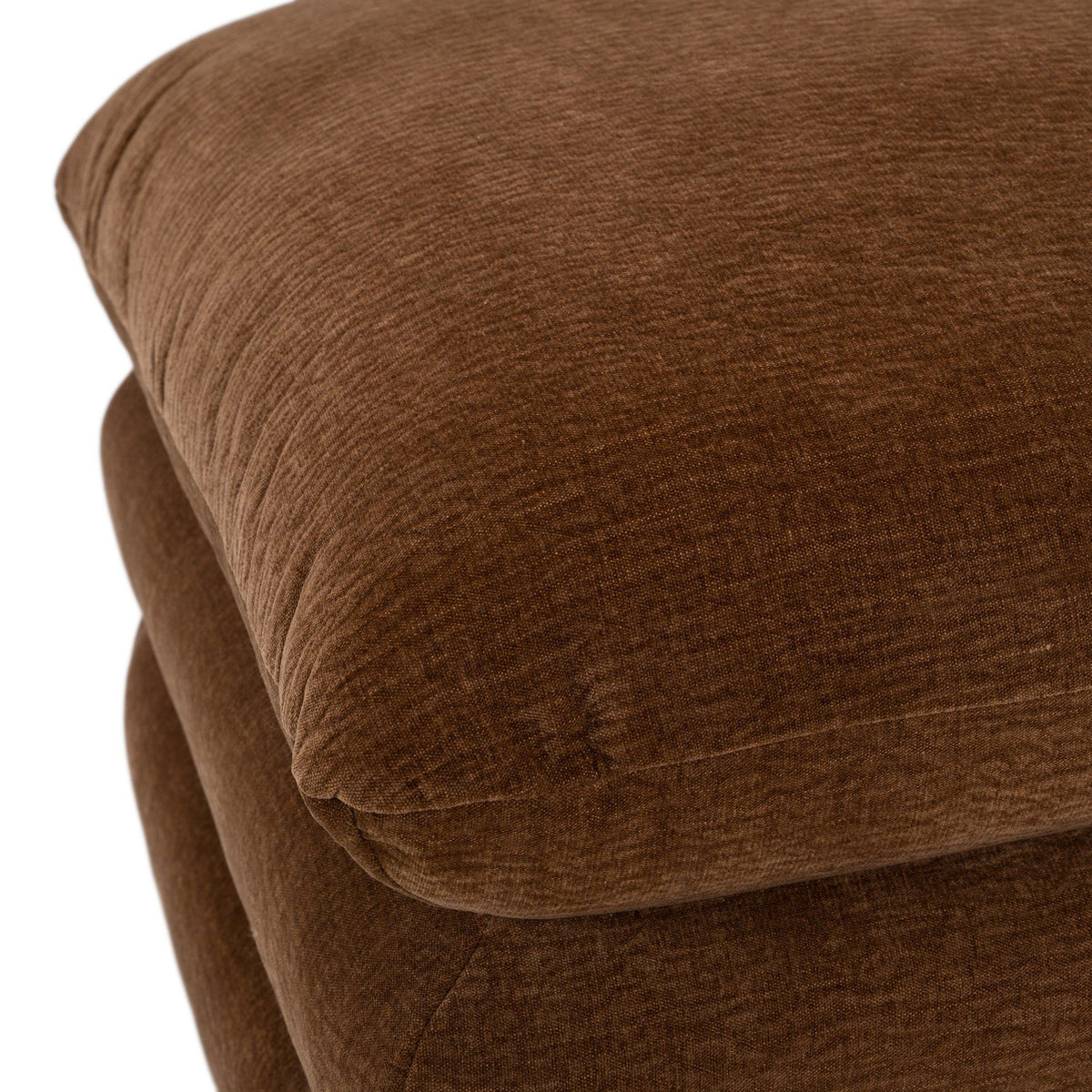 Square Brown Fabric Ottoman, Modern Upholstered Footstool with Oak Legs