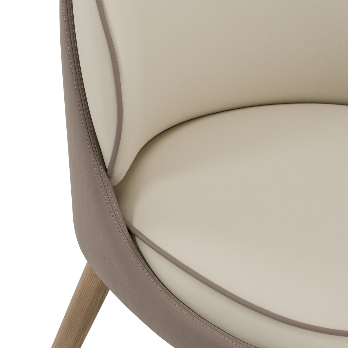 Mid Century Modern Dining Chairs, Cream and Taupe Vegan Leather Pair