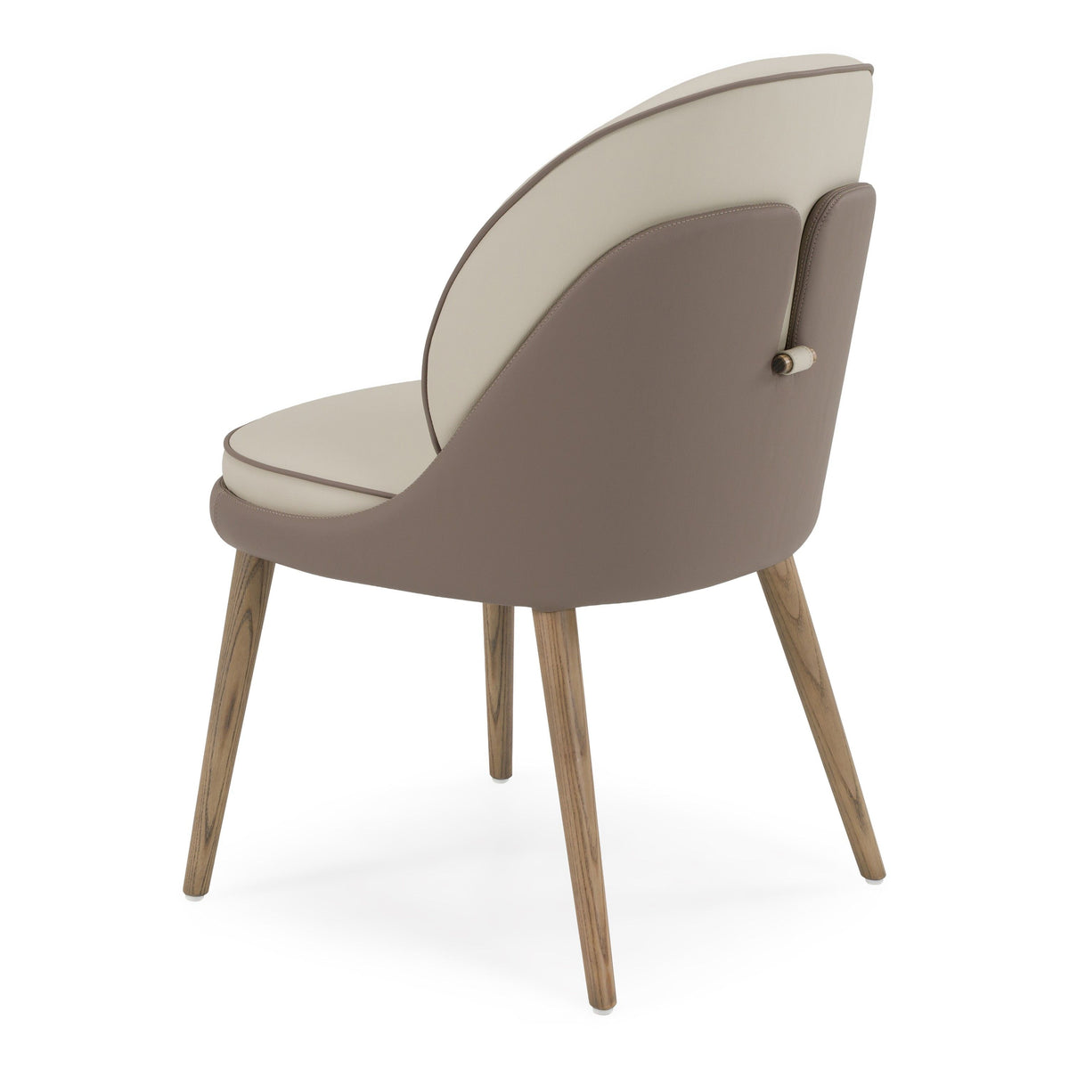 Mid Century Modern Dining Chairs, Cream and Taupe Vegan Leather Pair