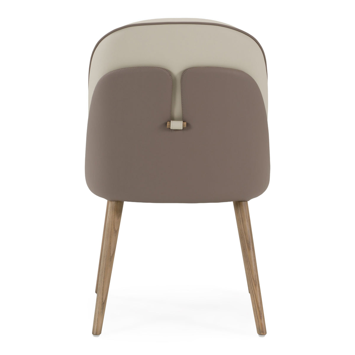 Mid Century Modern Dining Chairs, Cream and Taupe Vegan Leather Pair