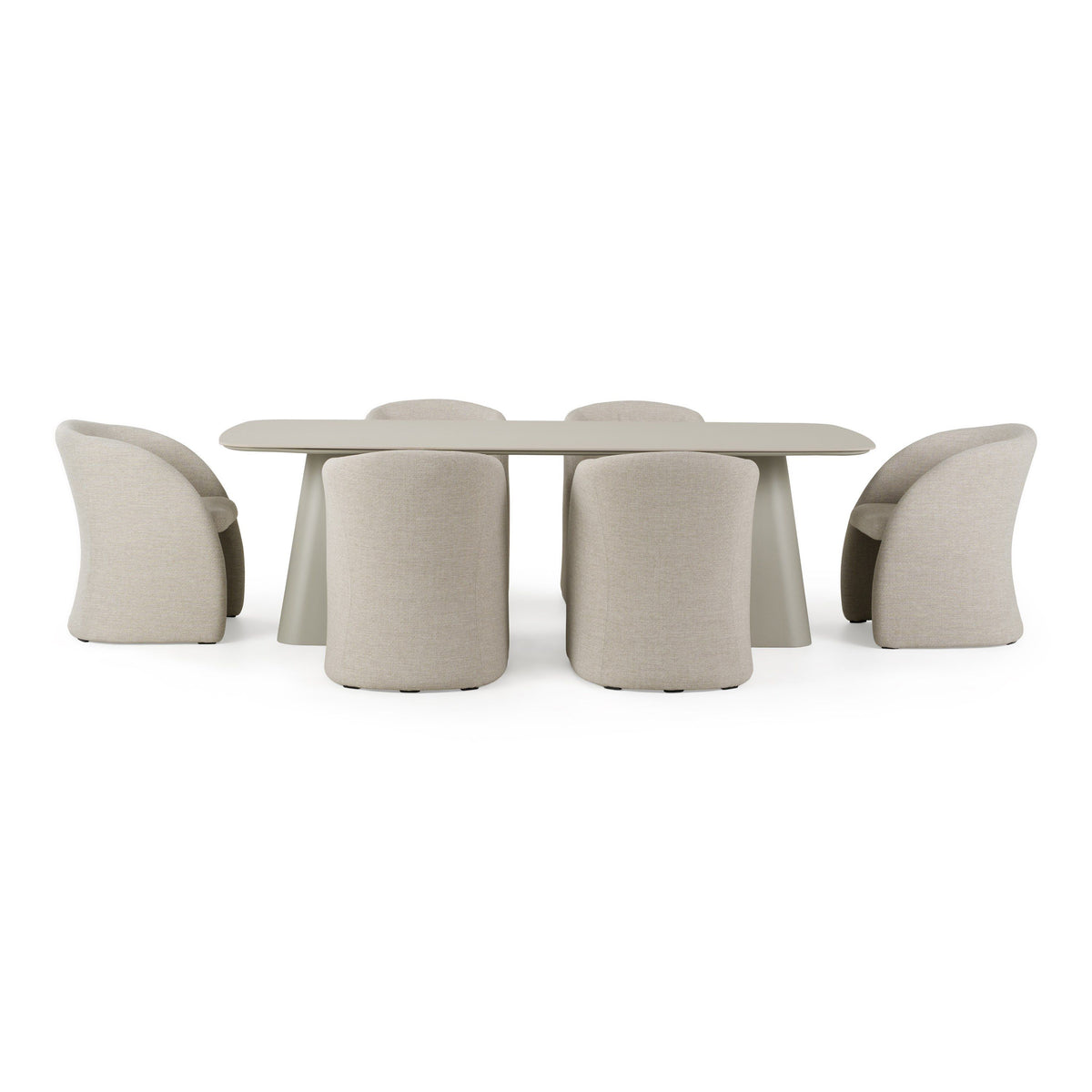 Outdoor Patio Dining Set, Sintered Stone Table with Grey Upholstered Chairs