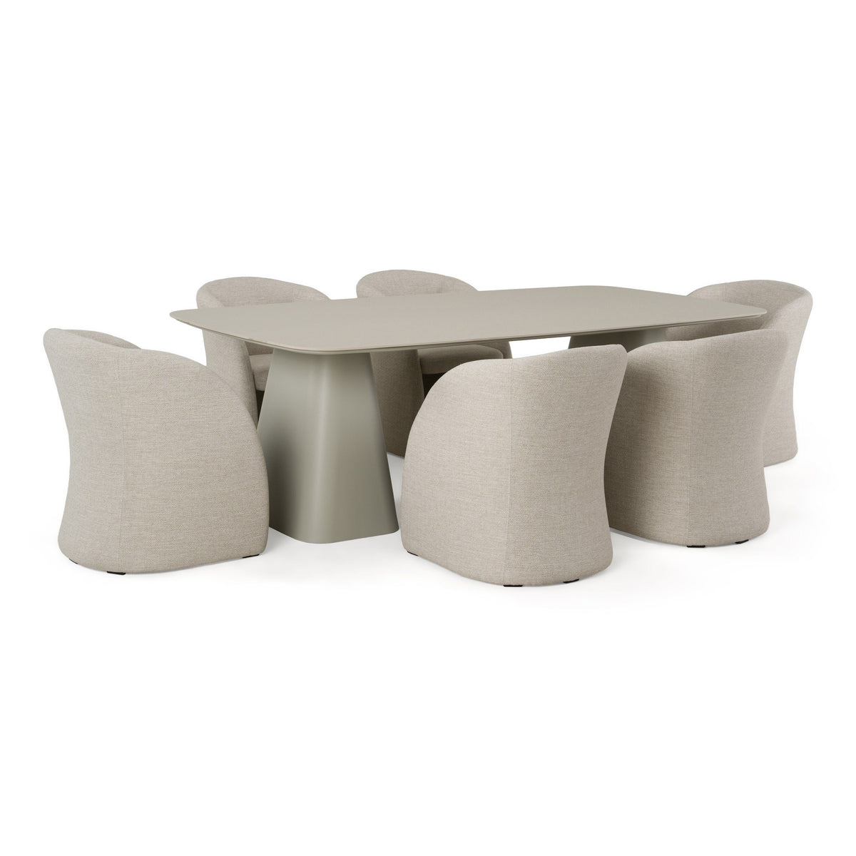Outdoor Patio Dining Set, Sintered Stone Table with Grey Upholstered Chairs