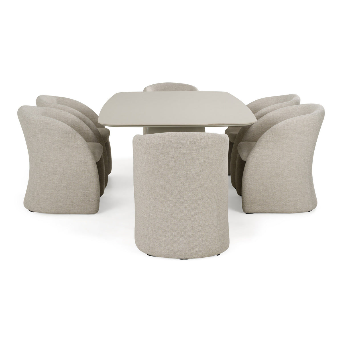 Outdoor Patio Dining Set, Sintered Stone Table with Grey Upholstered Chairs