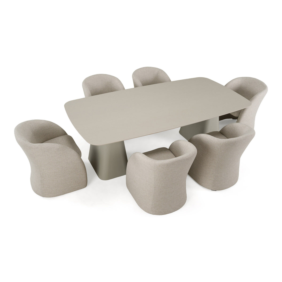 Outdoor Patio Dining Set, Sintered Stone Table with Grey Upholstered Chairs