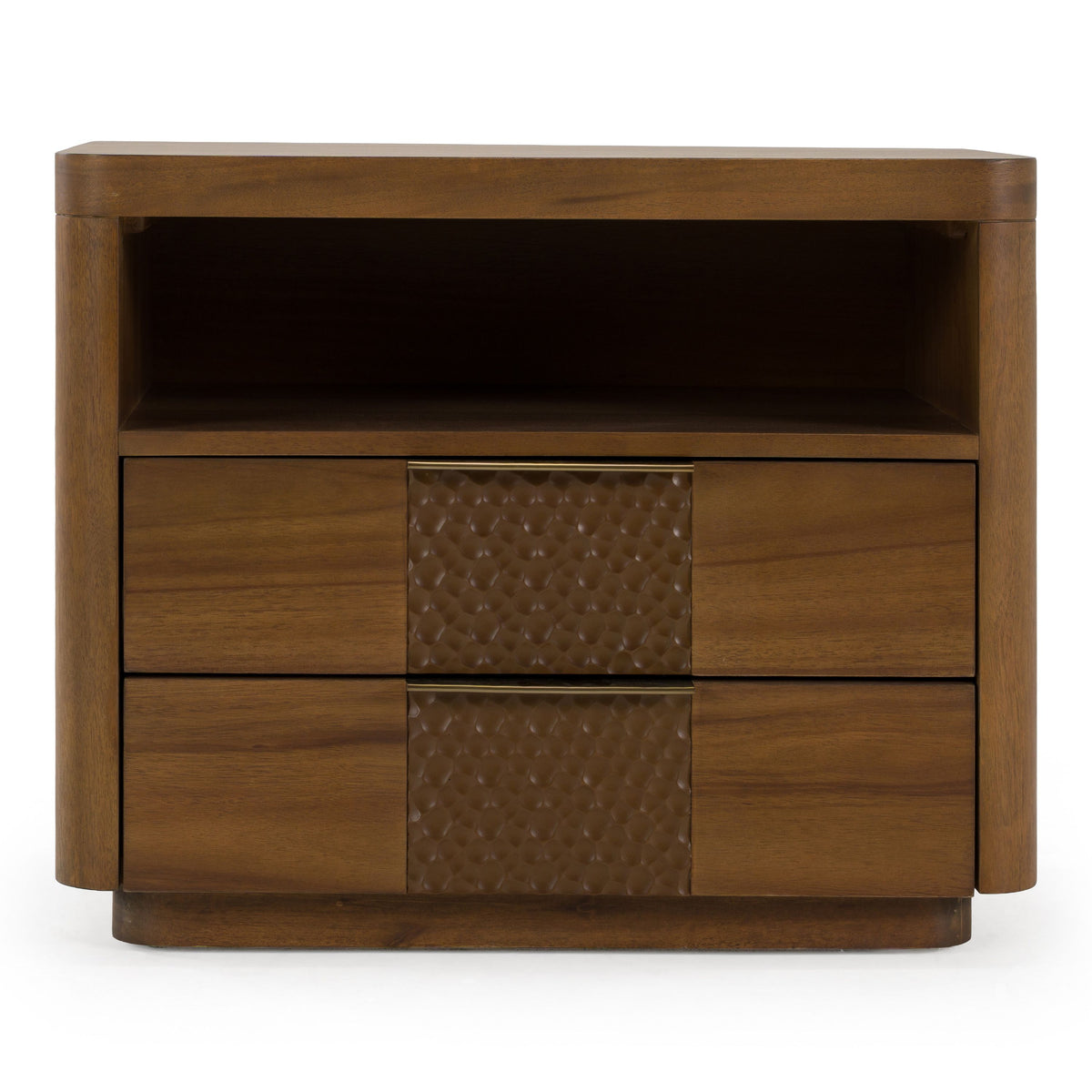 Acacia Nightstand with Open Shelf, Modern Two Drawer Bedside Table