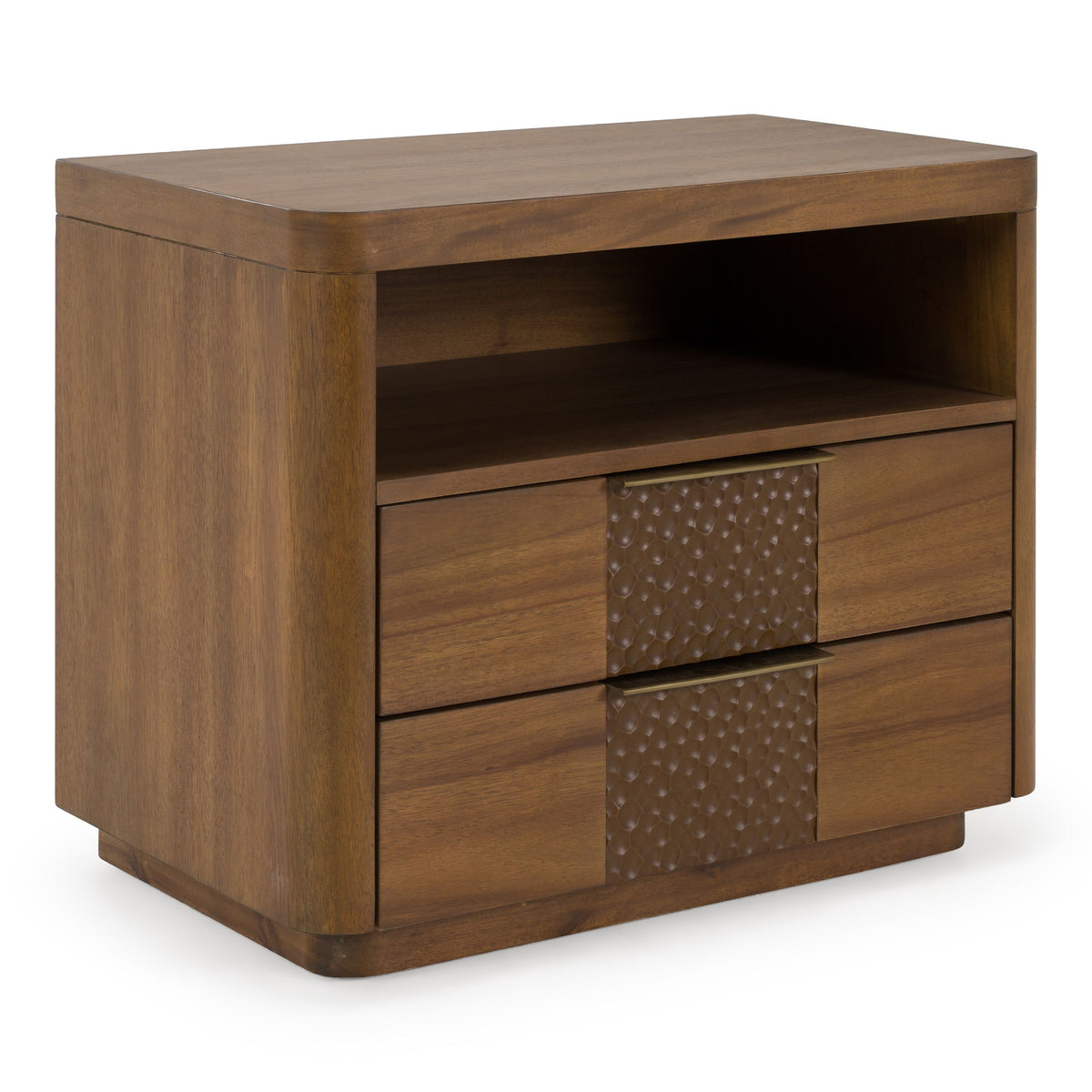 Acacia Nightstand with Open Shelf, Modern Two Drawer Bedside Table