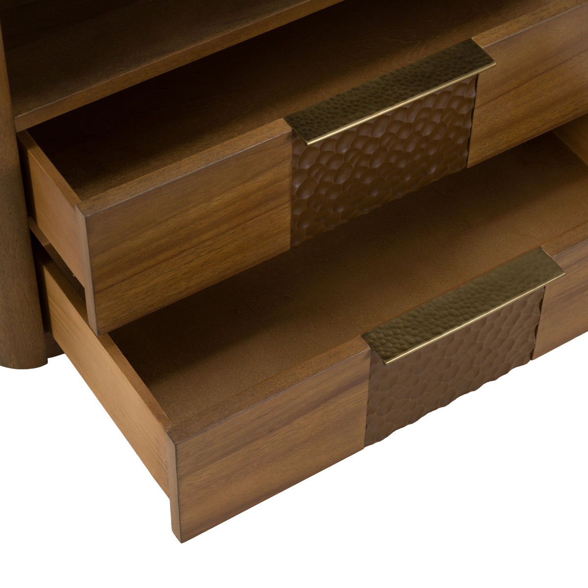 Acacia Nightstand with Open Shelf, Modern Two Drawer Bedside Table